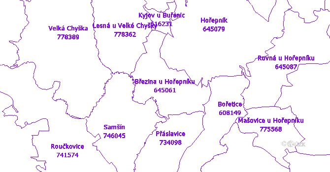 Katastrální mapa Březina u Hořepníku - přehledová mapa katastrálního území