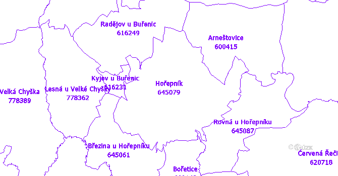 Katastrální mapa Hořepník - přehledová mapa katastrálního území