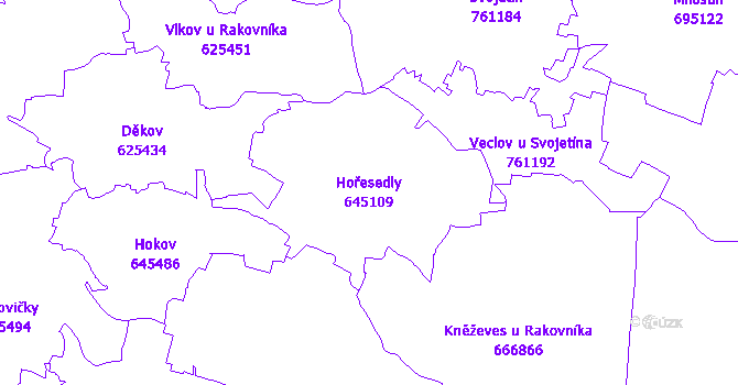 Katastrální mapa Hořesedly - přehledová mapa katastrálního území