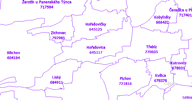 Katastrální mapa Hořešovice - přehledová mapa katastrálního území