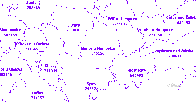 Katastrální mapa Hořice u Humpolce - přehledová mapa katastrálního území