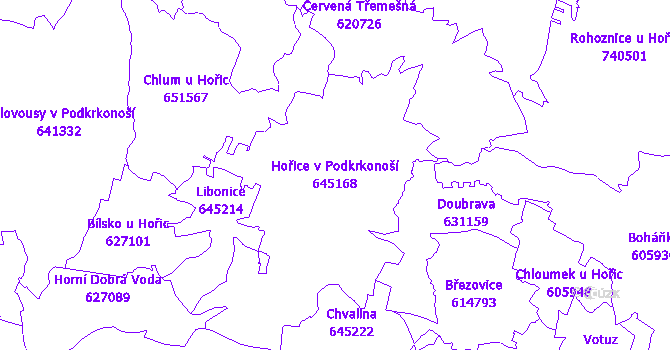 Katastrální mapa Hořice v Podkrkonoší - přehledová mapa katastrálního území