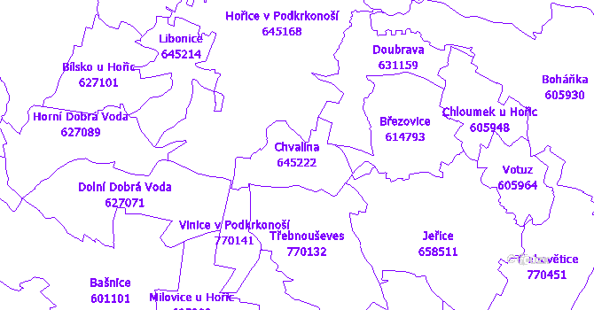 Katastrální mapa Chvalina - přehledová mapa katastrálního území