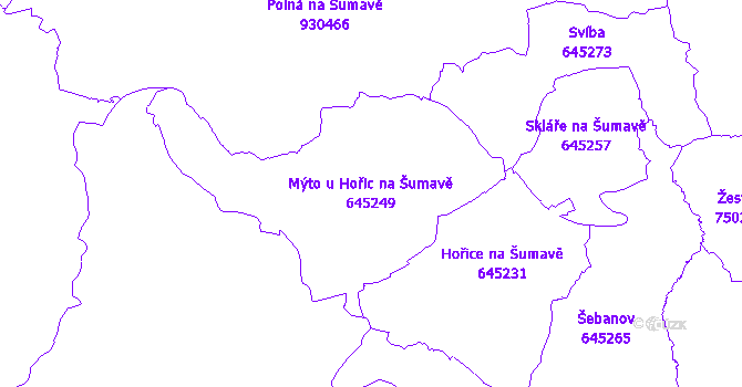 Katastrální mapa Mýto u Hořic na Šumavě - přehledová mapa katastrálního území