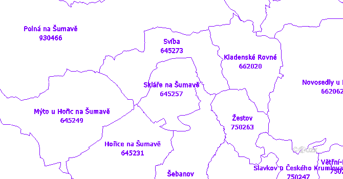 Katastrální mapa Skláře na Šumavě - přehledová mapa katastrálního území