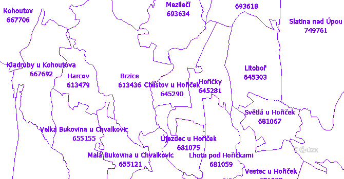 Katastrální mapa Chlístov u Hořiček - přehledová mapa katastrálního území