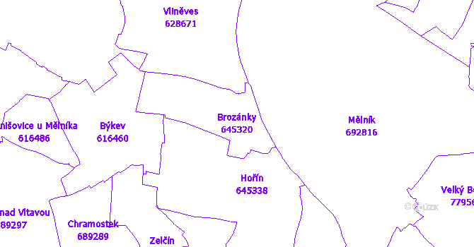 Katastrální mapa Brozánky - přehledová mapa katastrálního území