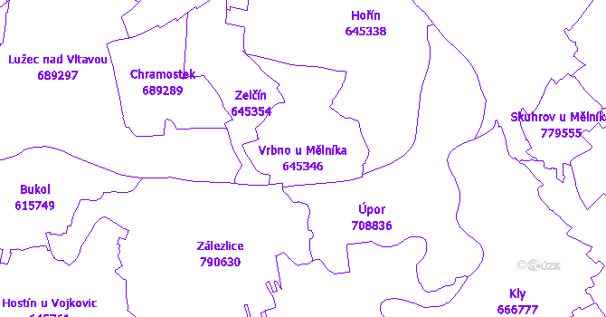 Katastrální mapa Vrbno u Mělníka - přehledová mapa katastrálního území