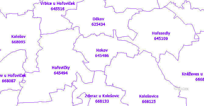 Katastrální mapa Hokov - přehledová mapa katastrálního území