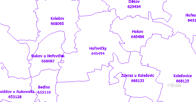 Katastrální mapa Hořovičky - přehledová mapa katastrálního území