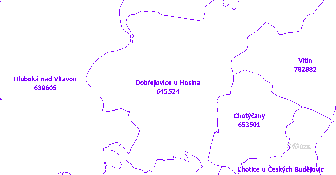 Katastrální mapa Dobřejovice u Hosína - přehledová mapa katastrálního území