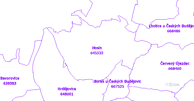 Katastrální mapa Hosín - přehledová mapa katastrálního území