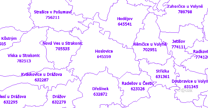 Katastrální mapa Hoslovice - přehledová mapa katastrálního území