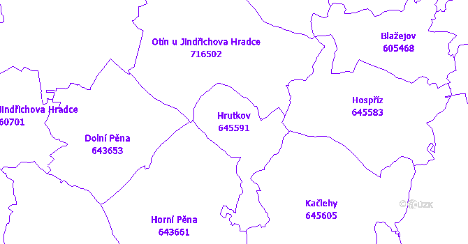 Katastrální mapa Hrutkov - přehledová mapa katastrálního území
