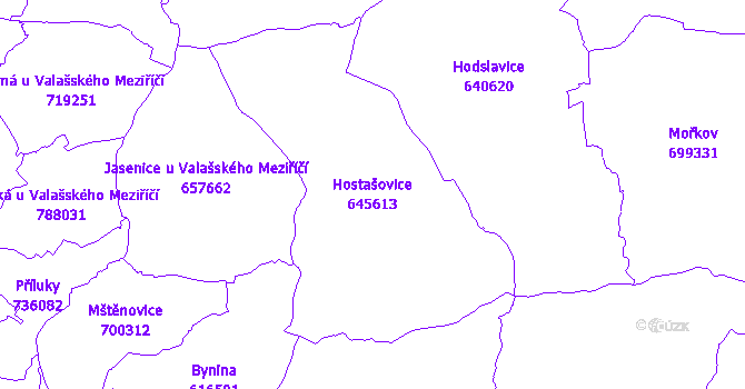 Katastrální mapa Hostašovice - přehledová mapa katastrálního území