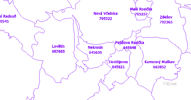 Katastrální mapa Nekrasín - přehledová mapa katastrálního území