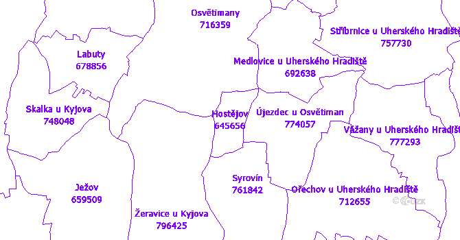 Katastrální mapa Hostějov - přehledová mapa katastrálního území