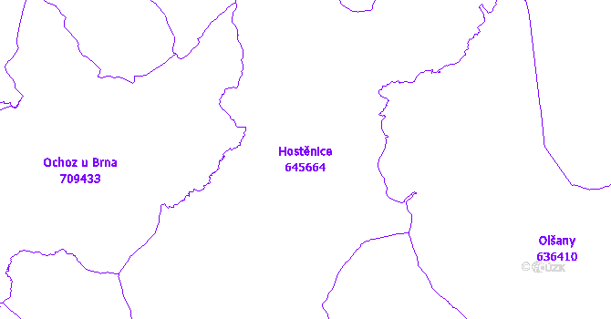 Katastrální mapa Hostěnice - přehledová mapa katastrálního území