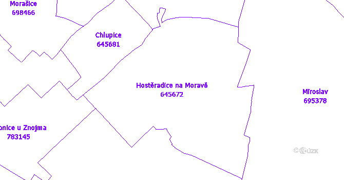 Katastrální mapa Hostěradice na Moravě - přehledová mapa katastrálního území