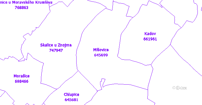 Katastrální mapa Míšovice - přehledová mapa katastrálního území