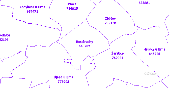Katastrální mapa Hostěrádky - přehledová mapa katastrálního území