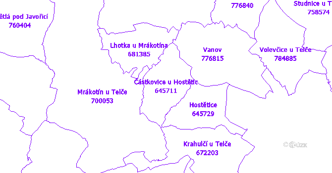 Katastrální mapa Částkovice u Hostětic - přehledová mapa katastrálního území