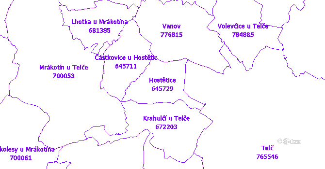 Katastrální mapa Hostětice - přehledová mapa katastrálního území
