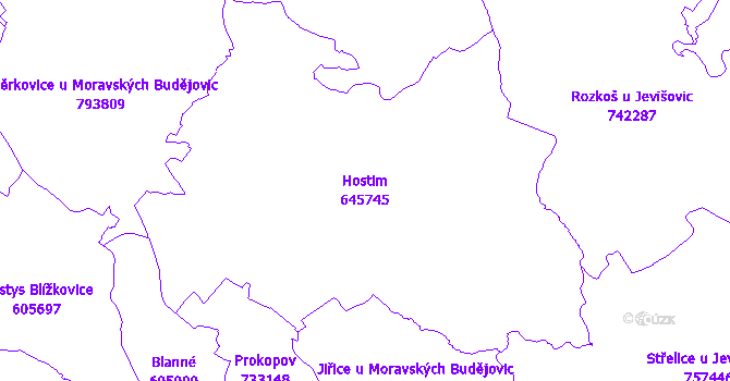 Katastrální mapa Hostim - přehledová mapa katastrálního území