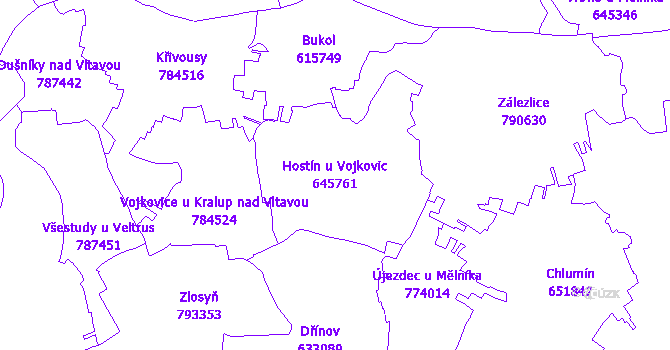 Katastrální mapa Hostín u Vojkovic - přehledová mapa katastrálního území