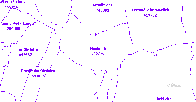 Katastrální mapa Hostinné - přehledová mapa katastrálního území