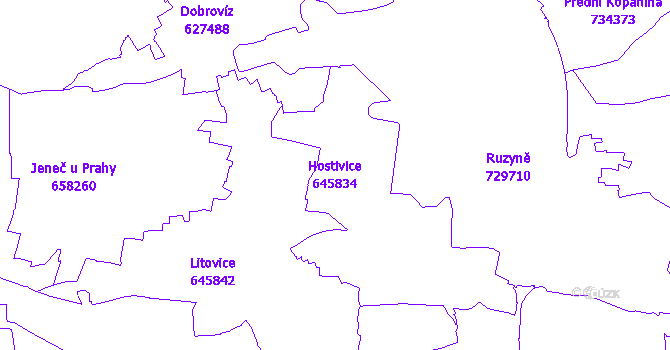 Katastrální mapa Hostivice - přehledová mapa katastrálního území