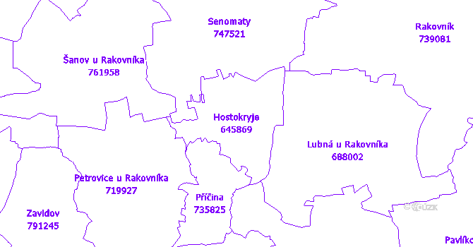 Katastrální mapa Hostokryje - přehledová mapa katastrálního území