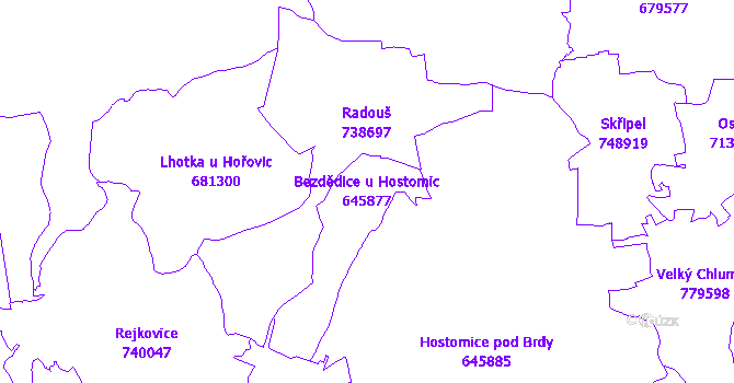 Katastrální mapa Bezdědice u Hostomic - přehledová mapa katastrálního území