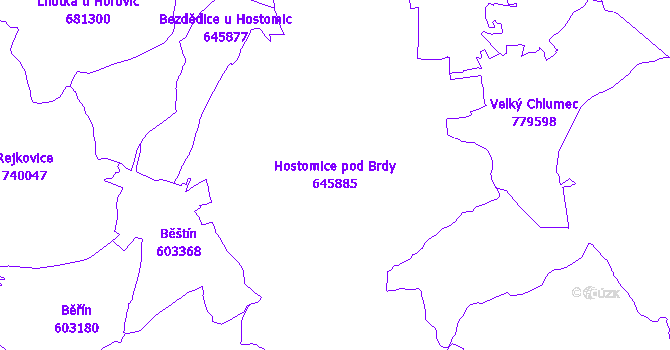 Katastrální mapa Hostomice pod Brdy - přehledová mapa katastrálního území