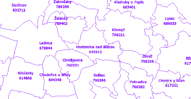 Katastrální mapa Hostomice nad Bílinou - přehledová mapa katastrálního území