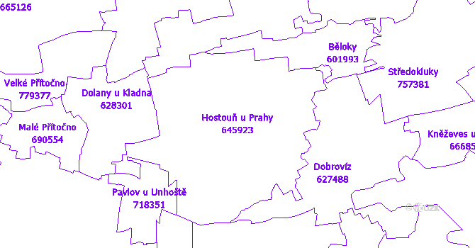 Katastrální mapa Hostouň u Prahy - přehledová mapa katastrálního území