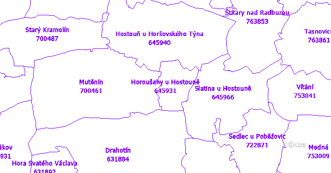 Katastrální mapa Horoušany u Hostouně - přehledová mapa katastrálního území