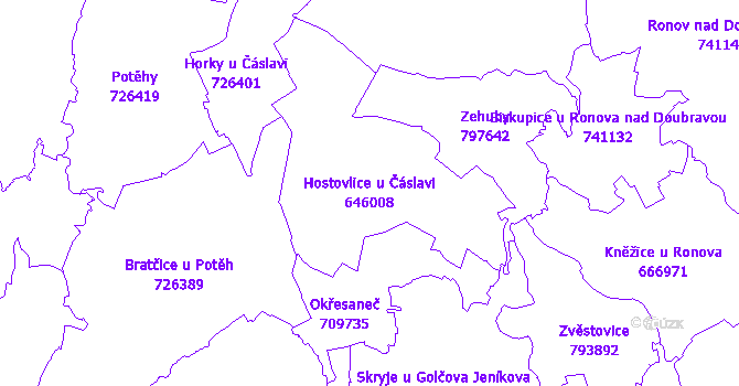Katastrální mapa Hostovlice u Čáslavi