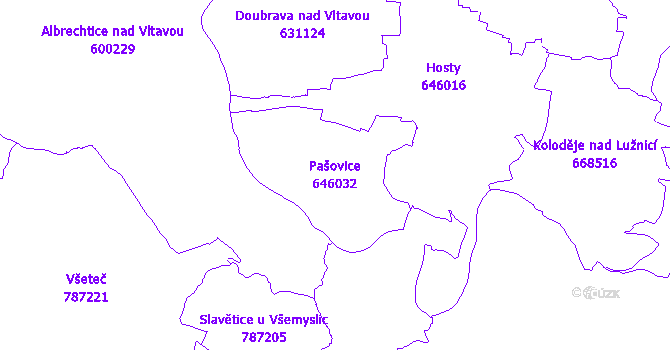 Katastrální mapa Pašovice - přehledová mapa katastrálního území