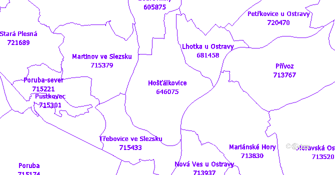 Katastrální mapa Hošťálkovice - přehledová mapa katastrálního území