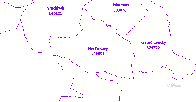 Katastrální mapa Hošťálkovy - přehledová mapa katastrálního území