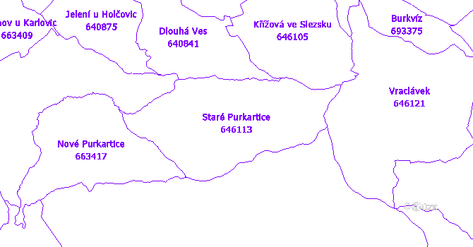 Katastrální mapa Staré Purkartice - přehledová mapa katastrálního území