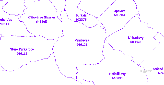 Katastrální mapa Vraclávek