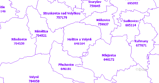 Katastrální mapa Hoštice u Volyně - přehledová mapa katastrálního území