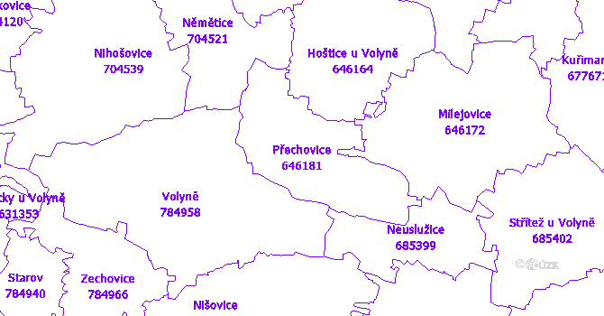 Katastrální mapa Přechovice - přehledová mapa katastrálního území