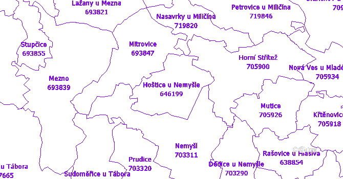 Katastrální mapa Hoštice u Nemyšle - přehledová mapa katastrálního území