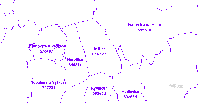 Katastrální mapa Hoštice - přehledová mapa katastrálního území