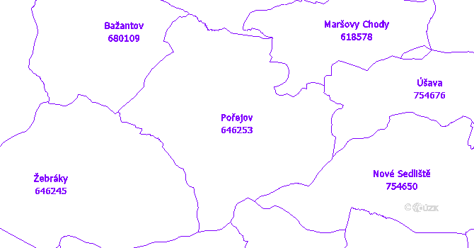 Katastrální mapa Pořejov - přehledová mapa katastrálního území
