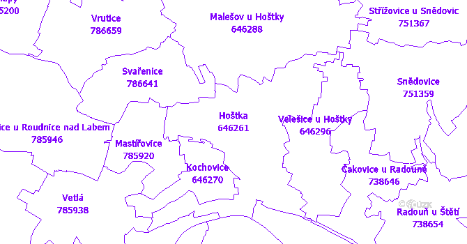 Katastrální mapa Hoštka - přehledová mapa katastrálního území