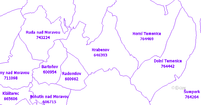 Katastrální mapa Hrabenov - přehledová mapa katastrálního území